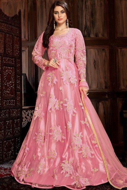 Pink Net Anarkali Suits