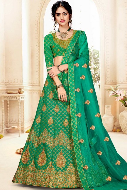 Splendid Green Jacquard and silk Lehenga Choli