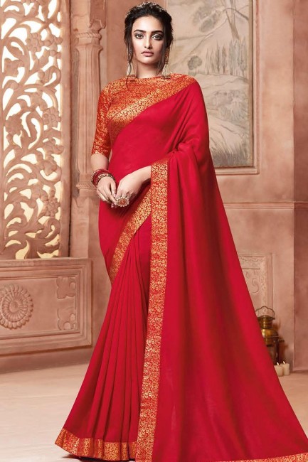 Luring Red Satin and silk saree