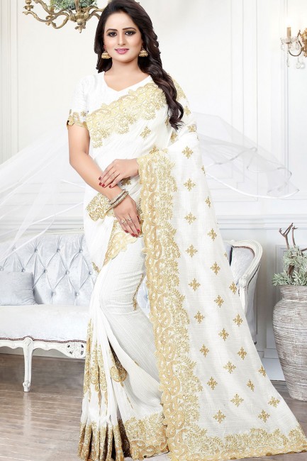 Divine White Art silk saree