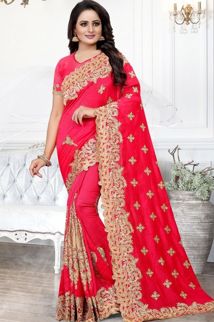 Designer Rani pink Art silk saree