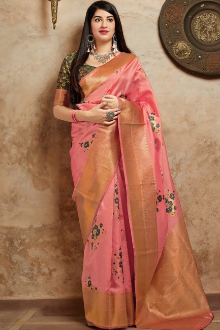 Classy Pink Art silk saree