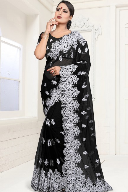 Elegant Black Net saree