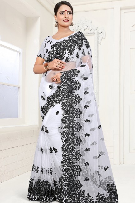 Traditional White Net saree