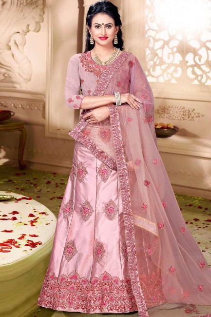Snazzy Dusty pink Satin and silk Lehenga Choli