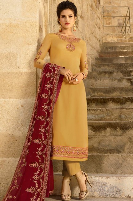 Occur yellow Georgette and satin Straight Pant Suit