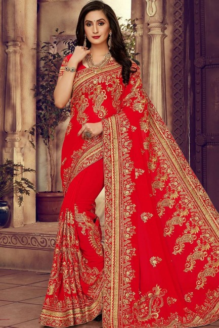 Snazzy Indian Red Georgette saree