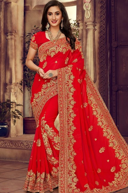 Sassy Indian Red Georgette saree