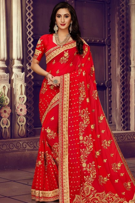 Trendy Indian Red Georgette saree