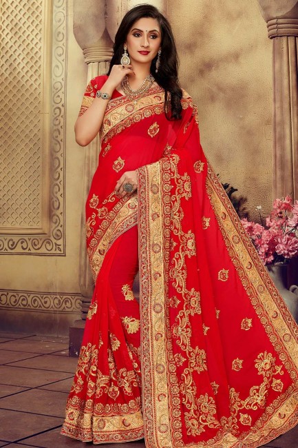 Indian Ethnic Georgette saree in Red