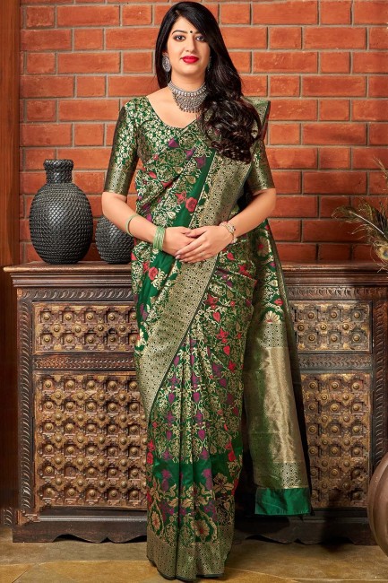Admirable Dark green Art silk saree