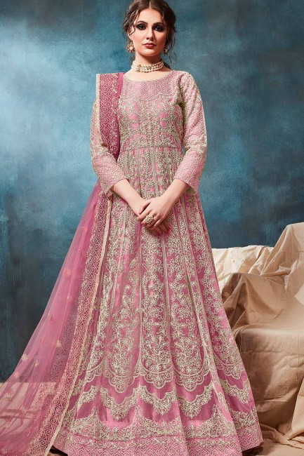Pink Net Anarkali Suits