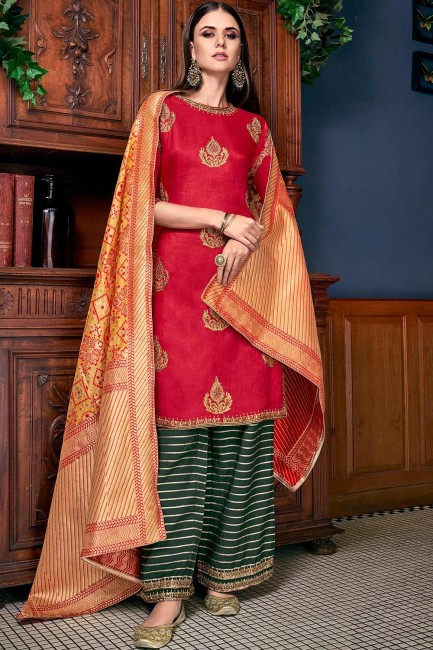 Red Art silk Sharara Suits