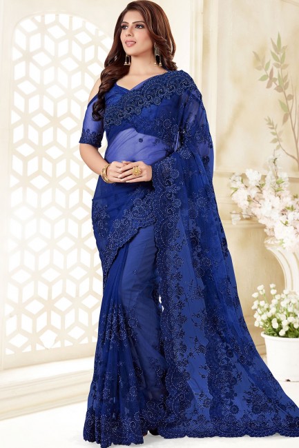Opulent Royal blue Net saree