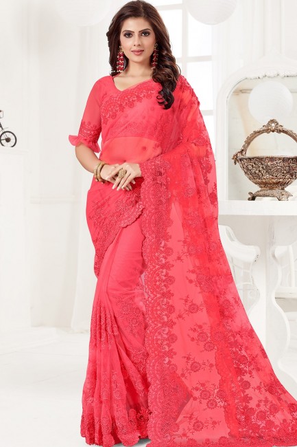 Alluring Dark pink Net saree