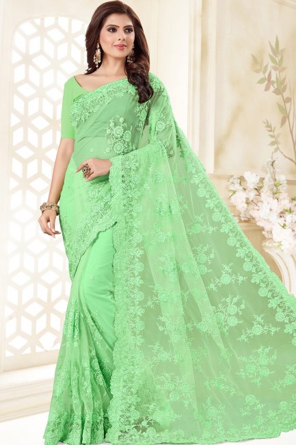 Light green Net  saree