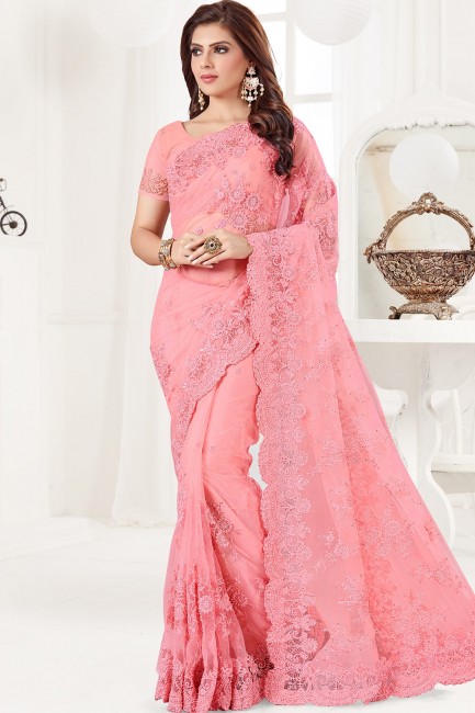 Impressive Pink Net saree