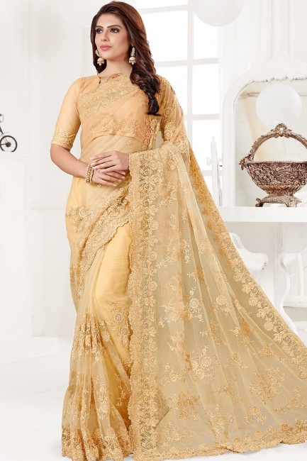 Beautiful Yellow Net saree