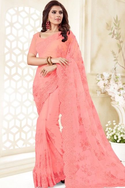 Charming Pink Net saree