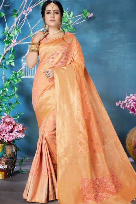 Splendid Peach Art silk saree