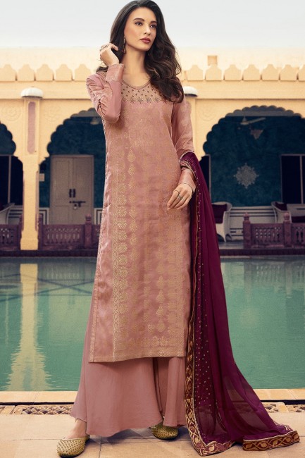 Baby pink Jacquard and silk Palazzo Suits