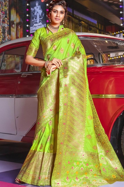 Appealing Parrot green Art silk saree