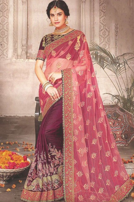 Pink & magenta pink  Net and art silk  saree
