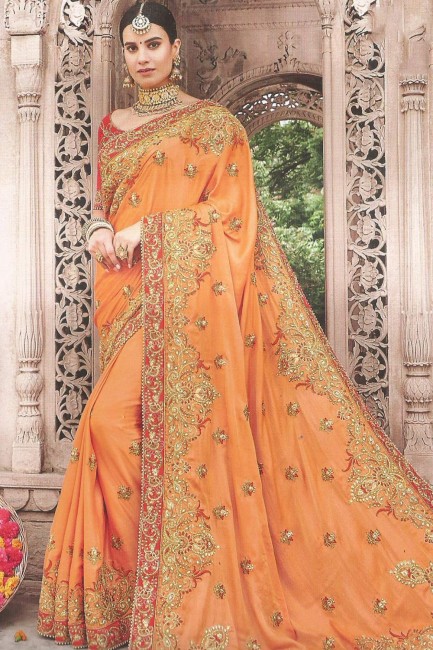 Luring Orange Art silk saree