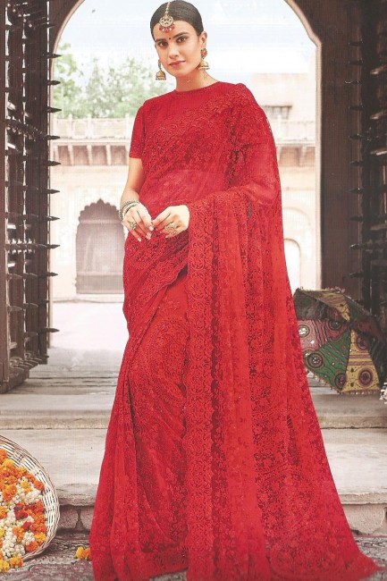 Snazzy Red Net saree