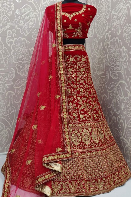 Indian Ethnic Red Velvet Lehenga Choli