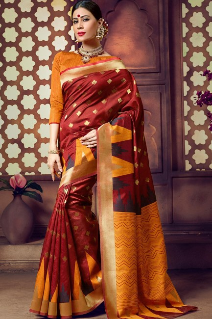 Excellent Maroon Art silk saree