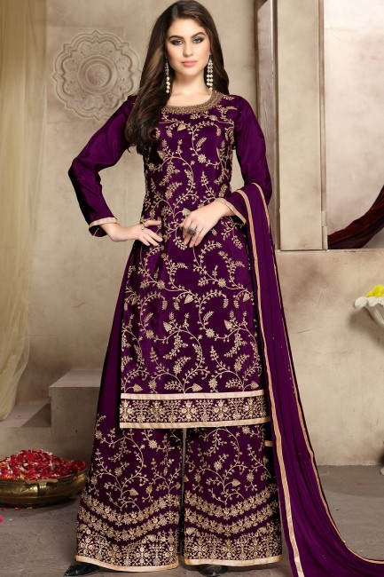 Purple Silk Sharara Suits