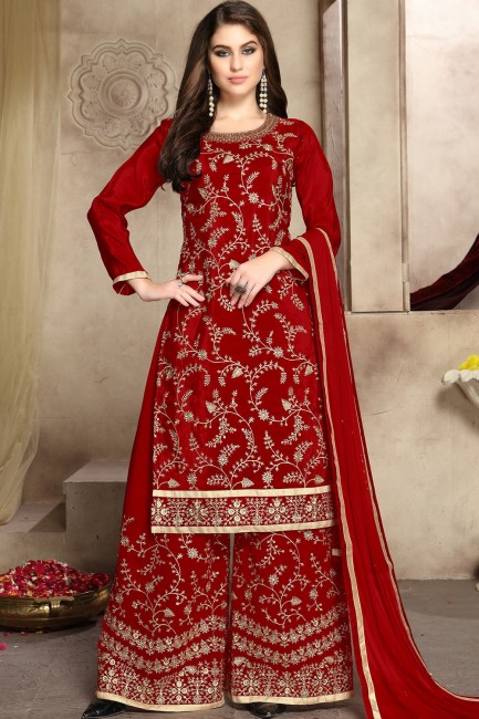 Red Silk Sharara Suits