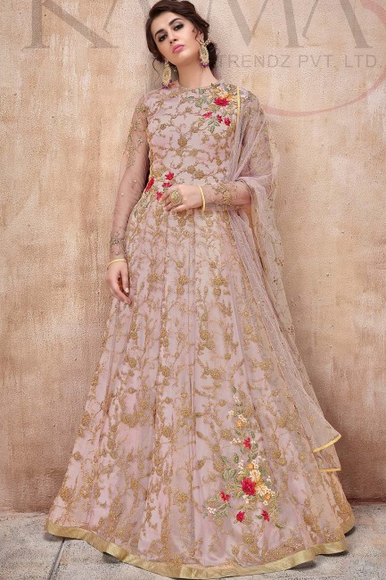 Pastel pink Net Anarkali Suits