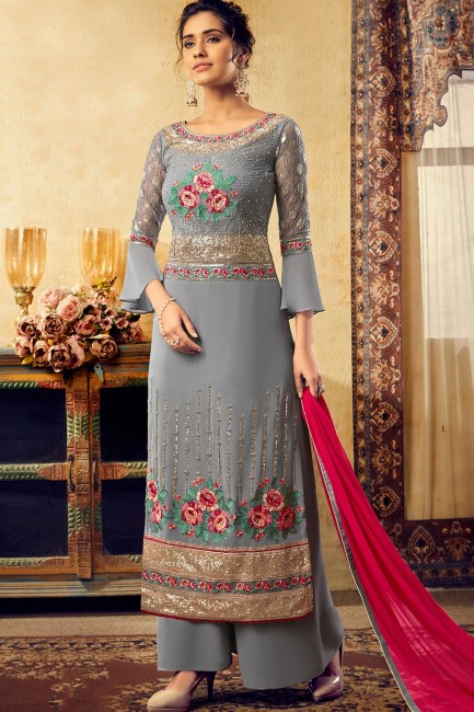 Grey Georgette Palazzo Suits