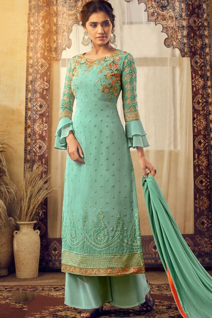 Turquoise blue Georgette Palazzo Suits