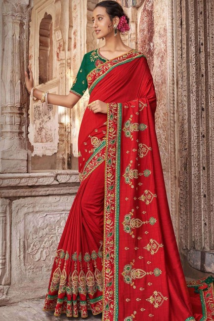 Delicate Red Art silk saree