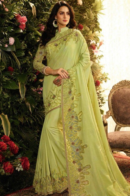 Light green Net and art silk  saree