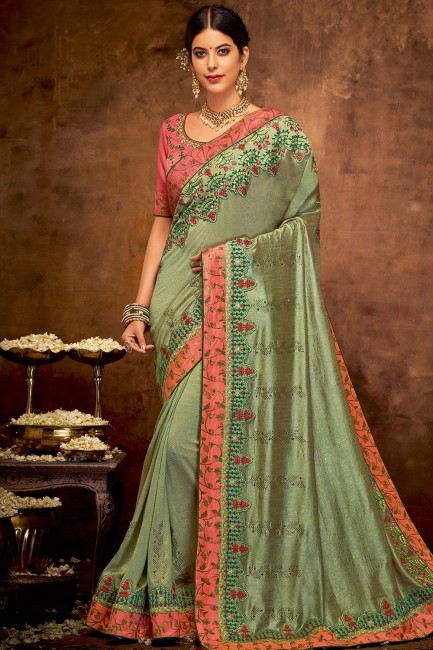 Attractive Green Georgette and silk saree