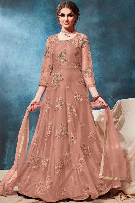 Dusty peach Net Anarkali Suits