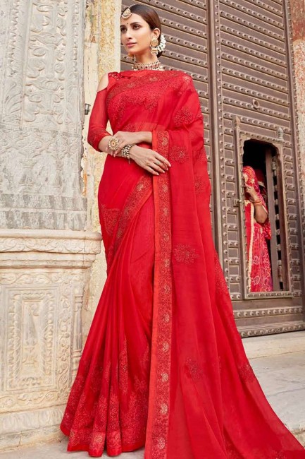 Charming Indian Red Georgette saree