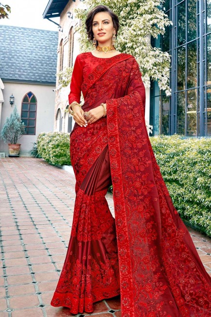 Traditional Red Georgette saree