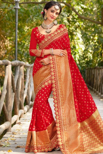 Magnificent Red Jacquard and silk saree