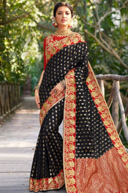 Attractive Black Jacquard and silk saree
