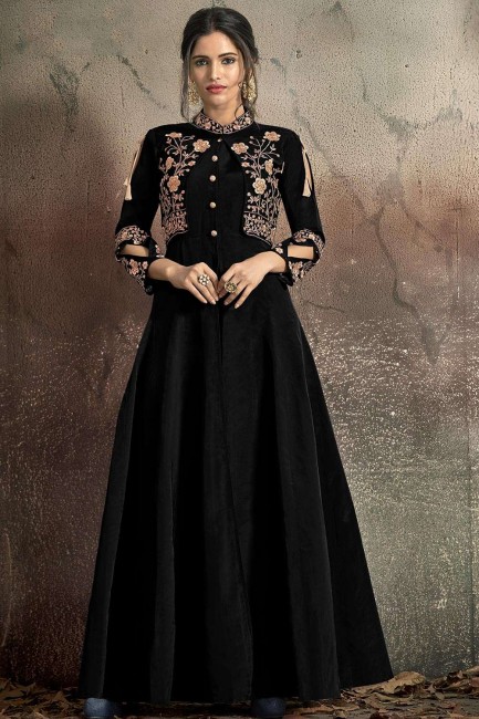 Black Taffeta and art silk Gown Dress