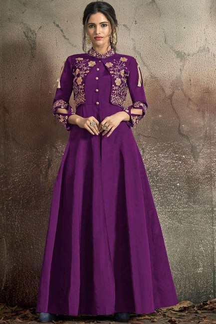 Light purple Taffeta and art silk Gown Dress