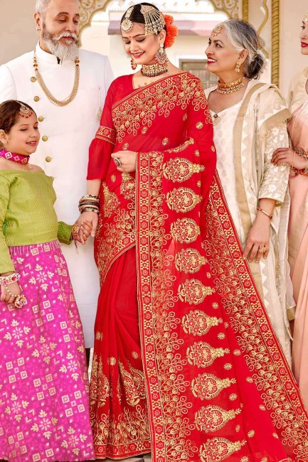 Latest Indian Ethnic Red Georgette saree