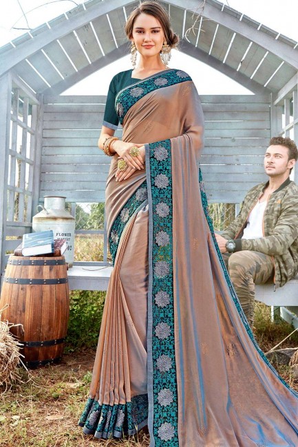 Rose gold Georgette and satin  saree