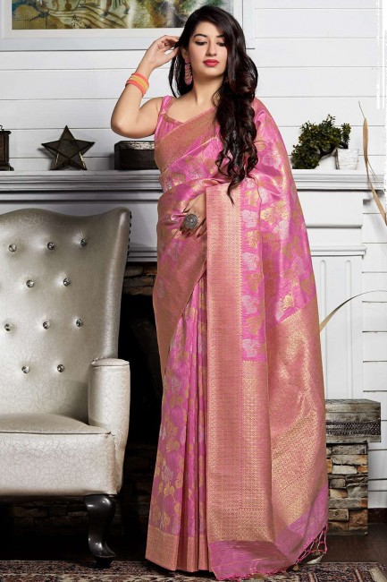 Exquisite Pink Art silk saree