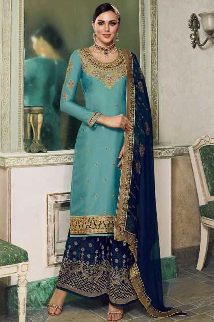 Blue Satin and silk Palazzo Suits